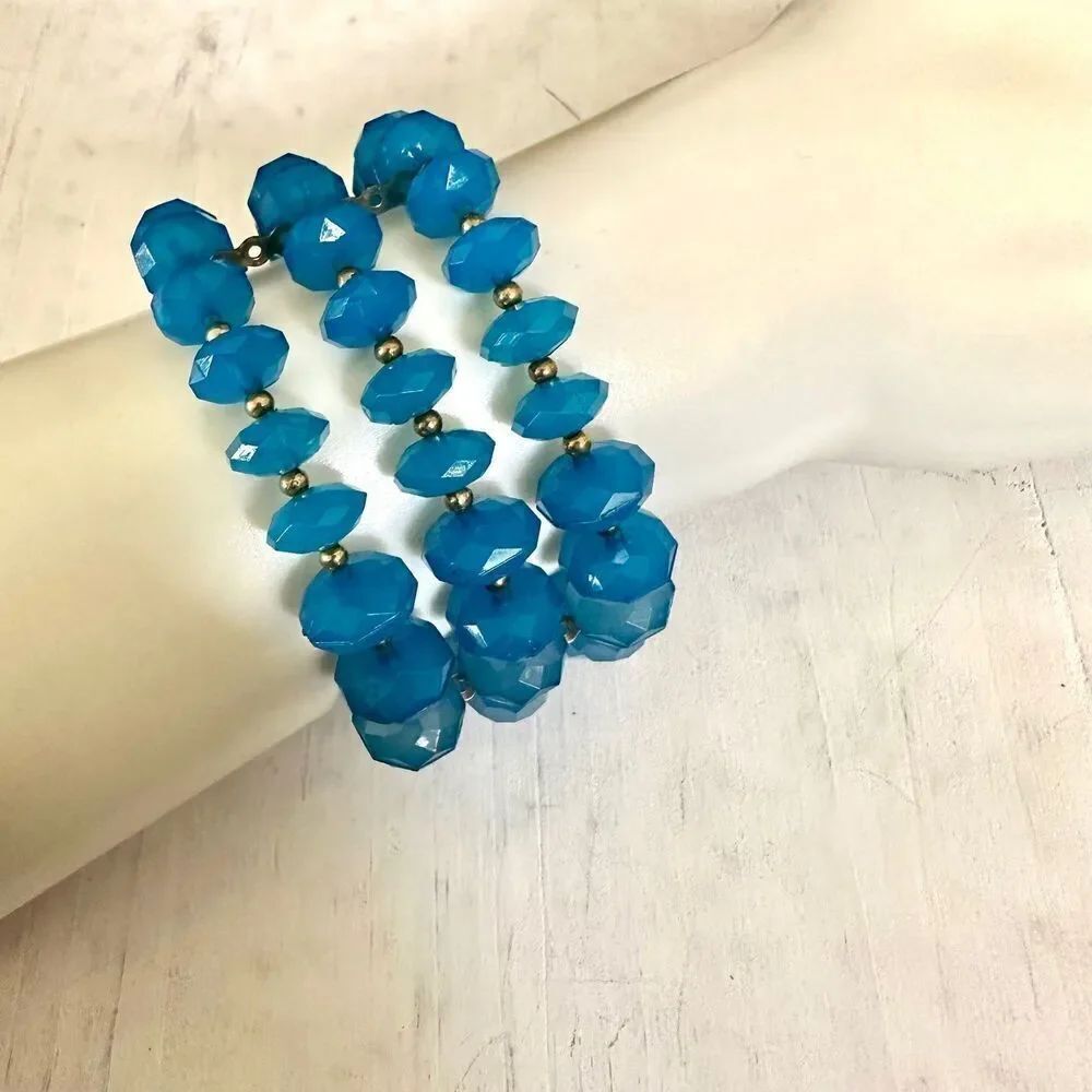 Blue beaded stretchy wide bracelet